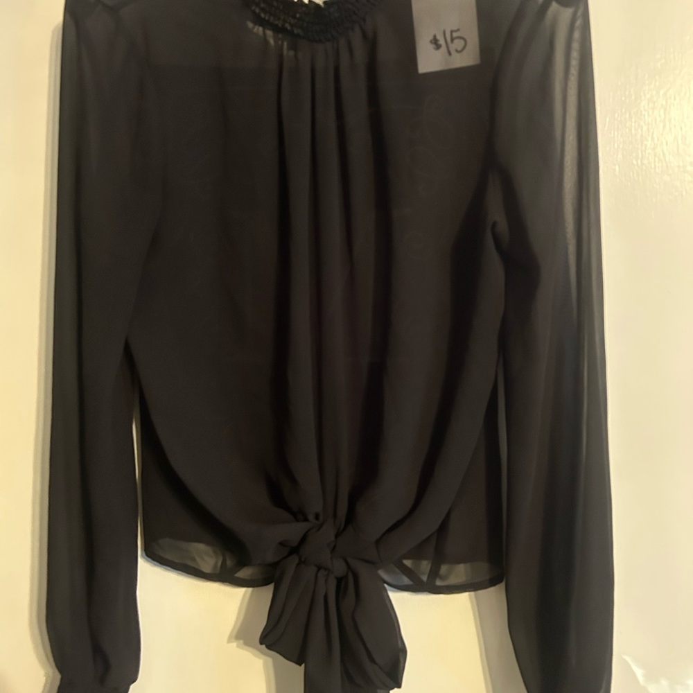 Express Black Tie Front Relaxed Blouse